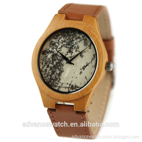 2017 cheap men wood watch with marble stone face watch wood handmade